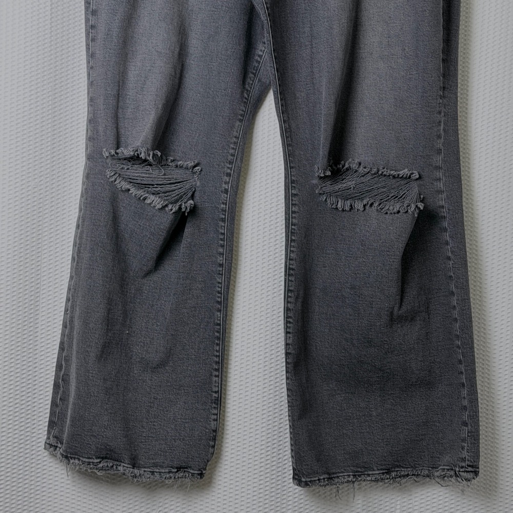 Good American Good Ease Relaxed Edgy 16 Black Distressed Wide Leg Jeans Raw Hem - Picture 4 of 10